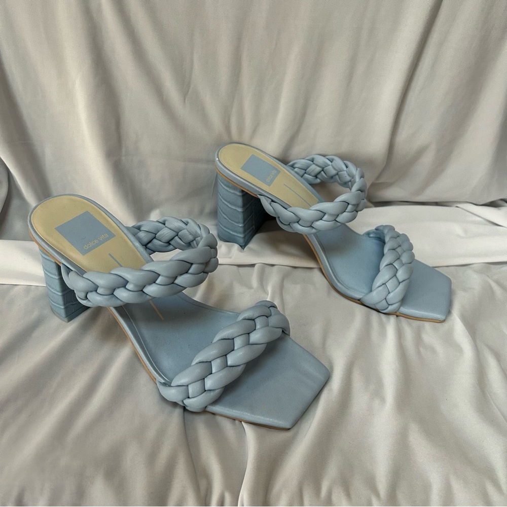 NWOT Dolce Vita Heel Sandals Baby Blue Size 7.5 Square Toe Braided